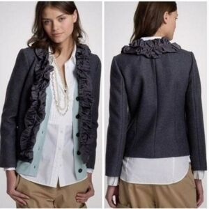 J. Crew Dark Gray Wool Ruffle Trim Chimera Blazer Jacket Professor Academic 4